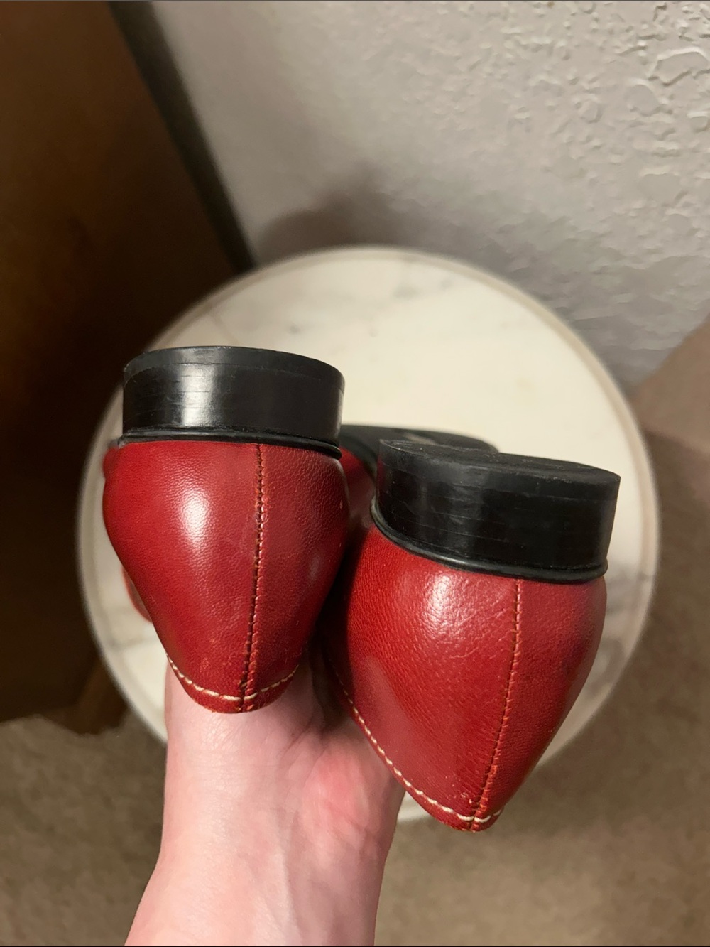 Women's Red Leather Slip-On Loafers. 10 - Picture 5 of 7